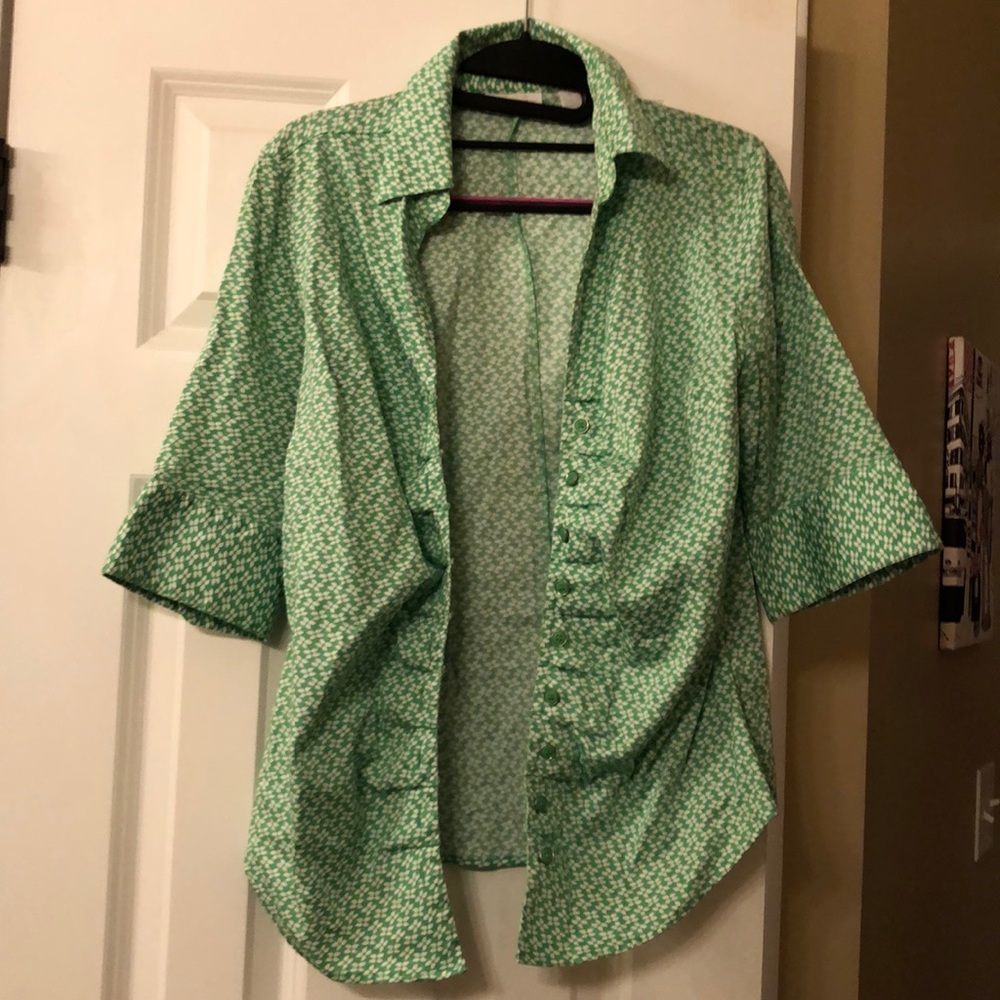 Green and white blouse